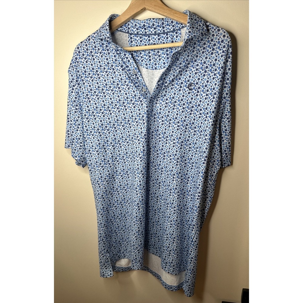 Johnnie-O Carlton Featherweight Polo Shirt Mens XL Blue Floral Daisy JMPO5930